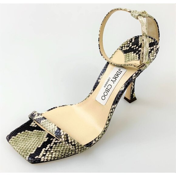 NIB Jimmy Choo Black and Taupe Snake Marin 90 Heeled Sandals Size 36.5 - Picture 4 of 10